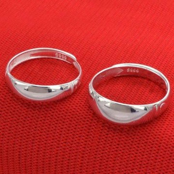 真銀999 純銀戒指開口光面愛心男女情侶對戒一對活口可調節足銀飾