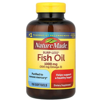 Nature Made, 魚油，少打嗝，1000 毫克，150 粒軟膠囊（每粒軟膠囊 500 毫克）