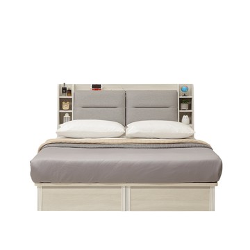 直人木業-RENE白榆木收納側兩抽床組(附USB插座)-雙人加大6尺