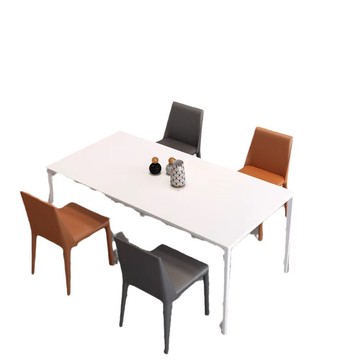 台灣公司貨 免運 可開票 輕奢圓角鋁合金德利豐巖板餐桌純白小戶型簡約長方形北歐家用飯桌