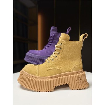 歐貨厚底真皮大黃靴馬丁靴女2026春季新款歐洲站短靴彩色復古靴子