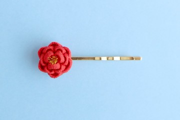 迷你椿花髮夾 (紅色) - つまみ細工 髮簪 成人式 和服 畢業典禮 新年 浴衣 日式穿搭