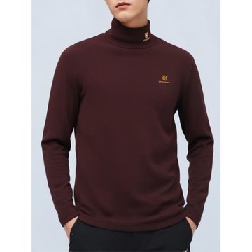 紅色男士高領衛衣秋冬季加絨加厚保暖內衣修身內搭上衣潮流打底衫