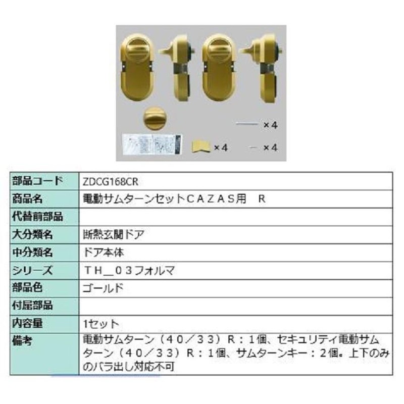 電動サムターンセット R / CAZAS用 部品色：ゴールド ZDCG168CR 交換用 部品 LIXIL リクシル TOSTEM トステム |  LINEブランドカタログ