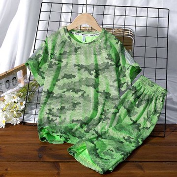 GILE男童短袖套裝2022年男孩大童運動裝帥氣兒童夏裝速干冰絲