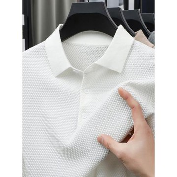 夏季翻領菠蘿紋100%純棉短袖t恤透氣Polo衫中年針織半截袖上衣男