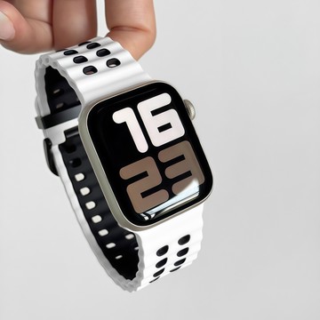 42/45/46/49MM 硅膠表帶 雙色透氣錶帶適用Apple Watch 11 10 9 8 SE Ultra腕帶