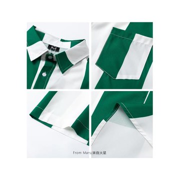 From Mars 都值得期待 潮牌歐美撞色豎條紋時尚短袖襯衫寬松休閑