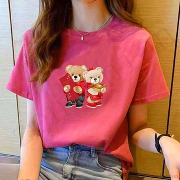 100%純棉t恤 設計感🌷大尺碼上衣 短袖t恤女 多色可選 寬鬆上衣 休閑上衣 卡通印花t恤 短袖上衣女 顯瘦遮肉 女裝