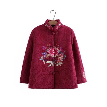 奶奶加絨繡花棉衣外套女中老年保暖厚棉襖老太太冬裝婆婆棉服襖子