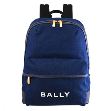 BALLY 6306640 TRECK 燙印LOGO帆布面料休閒大後背包.牛仔藍