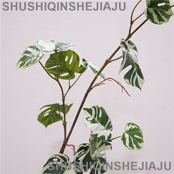 滿280元出貨 仿真花 假花 可開發票 北歐風高品質仿真綠植葉子單枝帶根龜背葉家居裝飾插花植物墻配材