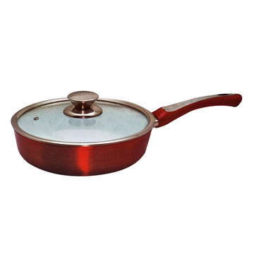 D&S 歐風閃亮陶瓷平底炒鍋 附原廠玻璃蓋 鍋底不鏽鋼(18%鉻) 適用湯鍋/IH及瓦斯爐  24cm  1組