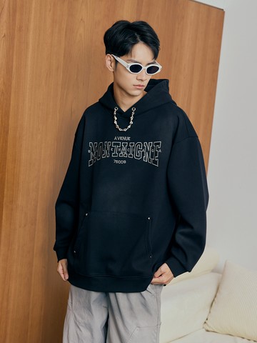 美式英文繡花項鍊長帽T