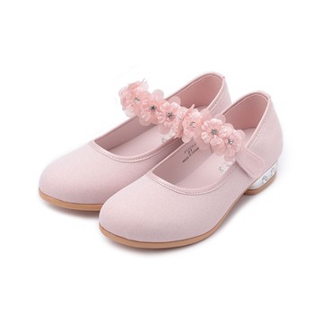 MIFFY 亮鑽花朵魔鬼氈公主鞋 粉 中大童鞋