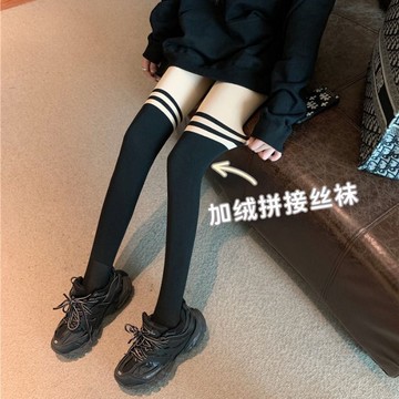 加絨假高筒連褲襪三合壹拼接光腿神器肉色絲襪秋冬保暖黑色打底褲鑫弘-素時衣櫥