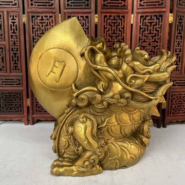 純銅日月神獸龍斧子家居裝飾品黃銅龍子睚眥客廳辦公室桌面擺件