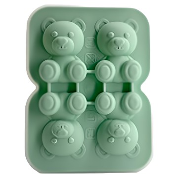 SUNORO 小熊造型冰塊模具 矽膠製冰 4格 艾草綠 可愛造型  1個  15.2 x 11cm