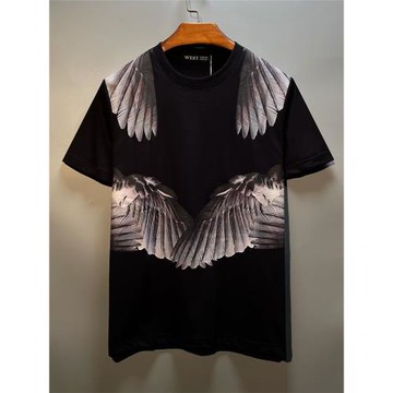 港風潮牌ins羽毛翅膀寬松圓領短袖女設計感男士t恤超火情侶裝夏季