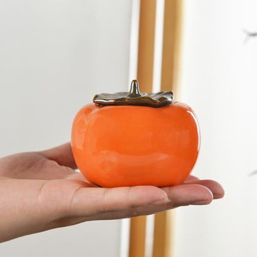 均能手造高檔柿柿如意禮品盒柿子茶葉罐家用密封防潮罐陶瓷罐擺件