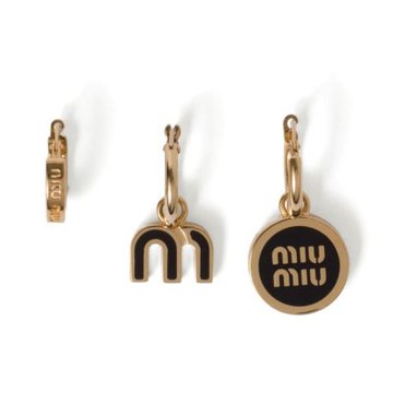 MIU MIU Logo 三件式 搪瓷金屬 耳針 耳環 金色 黑色 5IO102