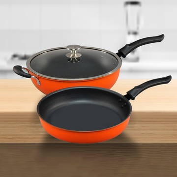 一品川流巧藝鍋航鈦備長炭遠紅外線不沾炒鍋-33cm-含蓋x1支+平底鍋-32cm-無蓋x1支