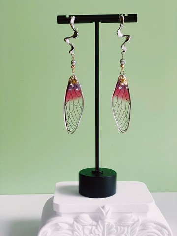 原創藍紫色真蝴蝶耳環