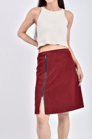 (S) 鬆緊腰紅色長裙