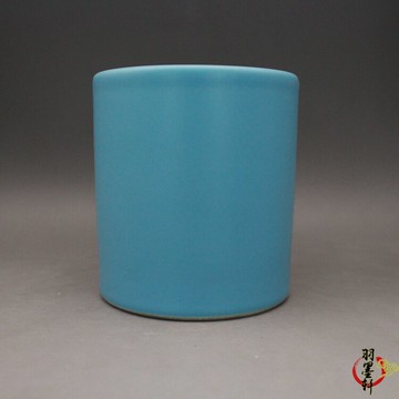 清雍正 天藍釉 筆筒 古玩古董陶瓷 仿古瓷器 高溫顏色釉擺件精品