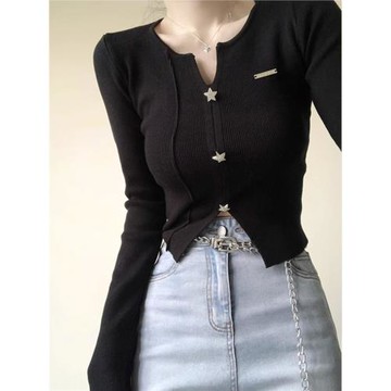 設計感小眾內搭長袖t恤女2025年秋冬新款韓系辣妹風針織打底開衫