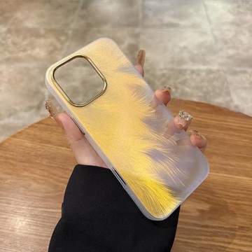 云寅適用于iPhone16手機殼新款漸變色羽毛蘋果16promax透明磨砂15plus簡約高級感14情侶款13男女硬套12防摔17