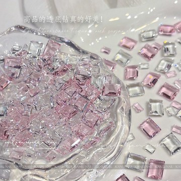 ✨台灣出貨✨高品質爆閃清透冰糖美甲鉆百搭流行長方直角冰透混裝指甲裝飾