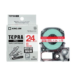 (まとめ) キングジム テプラ PRO テープカートリッジ 強粘着 24mm 白／赤文字 SS24RW 1個  
