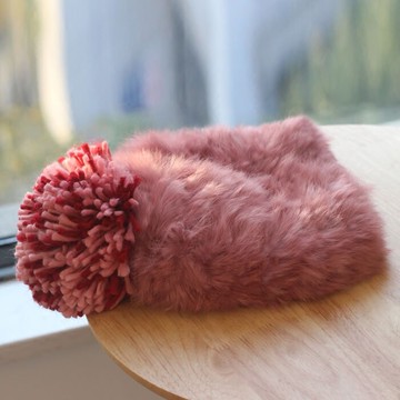 厚實兔毛秋冬保暖帽子毛線球球毛線帽針織帽韓版皮草冬帽1入