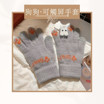 P&D台灣現貨快出🚀卡通毛絨觸控手套 保暖手套 加厚針織手套 冬天出國必備 抗寒毛手套 寒流對策 觸屏手套
