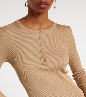 Nili Lotan Kyrie ribbed-knit silk Henley shirt