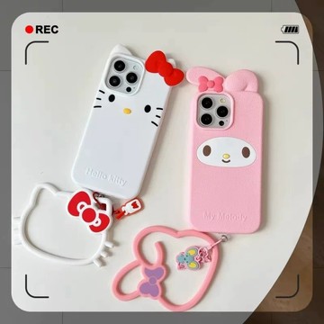 小紅書日韓少女 美樂蒂 KT貓 可愛硅膠手腕繩 iPhone17 16 15 14 13 Pro max手機殼 防摔保護