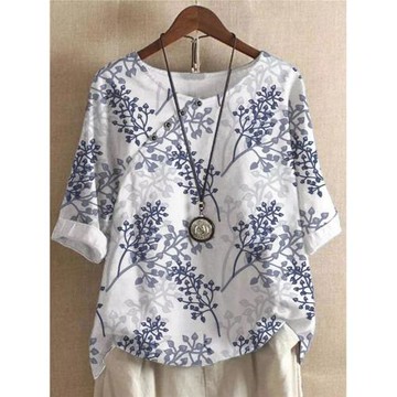 歐美風時尚氣質亞馬遜wish速賣通爆款圓領女裝印花復古短袖T恤潮