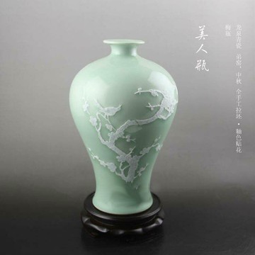 青瓷の花瓶 龍泉青瓷 手工拉坯陶瓷梅瓶花瓶擺件十天預購+現貨