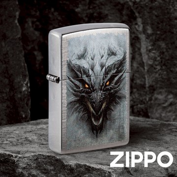 ZIPPO 惡龍防風打火機 48732 亞麻紋打火機 兇猛 紅色眼睛和鋒利的牙齒 終身保固