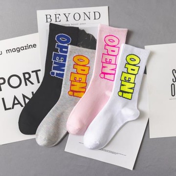 襪子男生夏季長襪ins潮流日系粉色字母高腰個性白中筒女潮牌百搭
