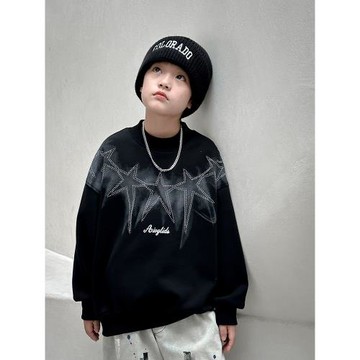 痞帥男童加絨衛衣一體絨秋冬款2025新款男孩冬裝兒童冬季圓領上衣