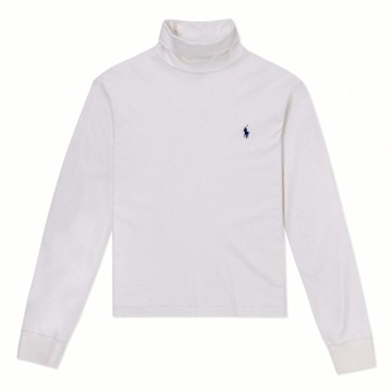 Polo Ralph Lauren RL 熱銷高領刺繡小馬素面長袖T恤-杏色