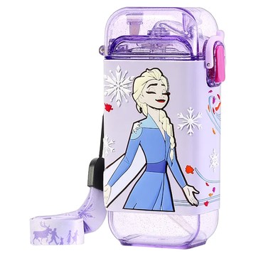 fisher-price 費雪 迪士尼立體3D圖案矽膠包覆方形兒童用吸管水壺  1個  280ml  紫色愛莎