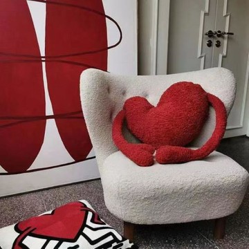 網紅色可愛心型靠抱枕沙發床頭毛絨擺件生日結婚婚房布置