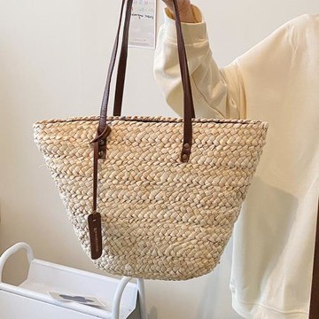 玉米皮草編包2022夏季新款輕便文藝范海邊度假沙灘包手提單肩女包