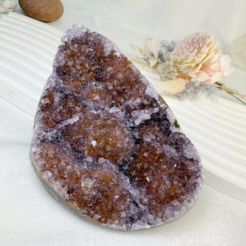 聚財聚氣/淨化磁場-變種紅底紫晶原礦擺件