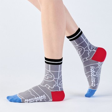 聯名Crazygogo_格子鬆餅 中筒襪 - 灰(F)