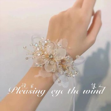 新款酷超仙甜美結婚禮韓式蝴蝶新娘手腕花伴娘姐妹團手環超仙飾品