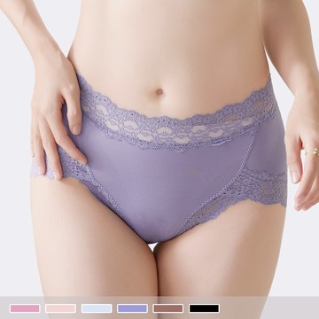 台灣製【膠原蛋白】提臀設計 鎖邊蕾絲 透氣吸濕 高腰包臀平口內褲 6718